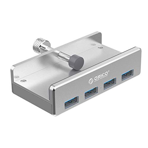 ORICO Hub USB Tipo Clip, Aluminio 4 Puertos Hub USB 3.0 con Puerto Adaptador Alimentación Adicional, Cable 100 cm Largo, Ahorro Espacio USB Data Hub para MacBook Air, Mac Pro/Mini, PC portátil