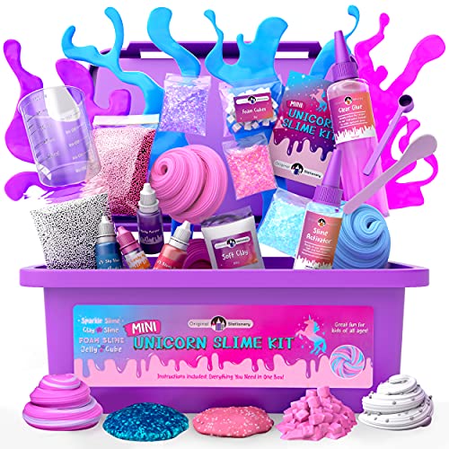 Original Stationery Mini Unicorn Slime Kit para Niñas Niñas - Fabrica Slime de Unicornio, de Colores, Brillante, de Espuma, Fluffy, de Nube y Mucho más