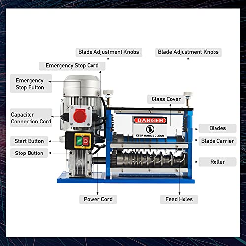 Orion Motor Tech 1,5 mm ~ 38 mm Máquina de Pelacable Eléctrica 370W Máquina Pelacable Portátil con 11 Orificios Máquina Peladora de Cables Eléctrica para Cable de Cobre (370W)