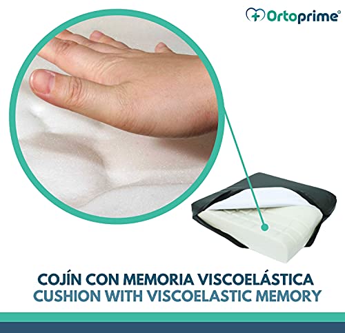 OrtoPrime Cojín Antiescaras Viscoelástico Alta Densidad - 80 Kg/m3 - Asiento Ortopédico con Espuma de Memoria - Cojín Terapéutico Alivia Presiones de Coxis | Silla de Ruedas Oficina y Hogar