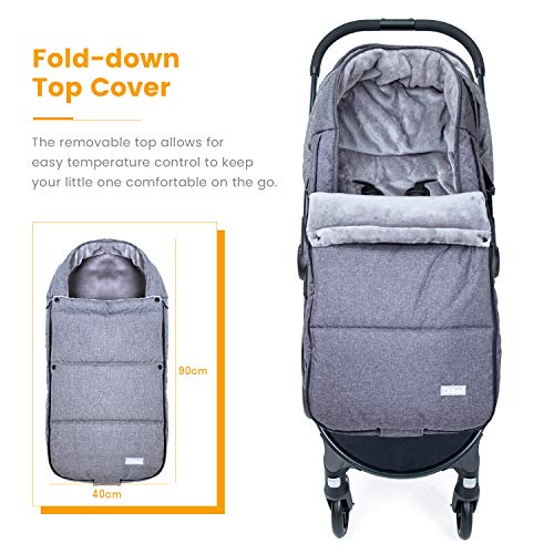 Orzbow Saco Silla Paseo Invierno Universal Para Cochecito Y Silla De Paseo,Saco Carro Bebe - Impermeable Y Cortavientos (12-24 Meses,Dark Gray)