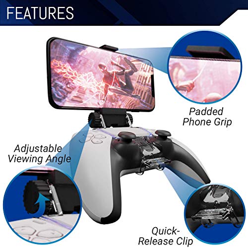 Orzly Accesorio PS5 Clip de Juego Compatible con Mandos Playstation 5 DualSense - Soporte para Teléfono Móvil Ajustable para Usar con PS5 Mandos de Juegos