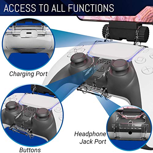 Orzly Accesorio PS5 Clip de Juego Compatible con Mandos Playstation 5 DualSense - Soporte para Teléfono Móvil Ajustable para Usar con PS5 Mandos de Juegos