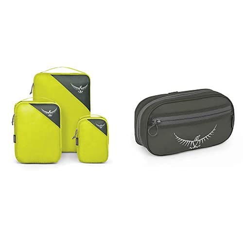 Osprey Ultralight Packing Cube Set - Electric Lime (S/M/L) + Ultralight Washbag Zip - Shadow Grey
