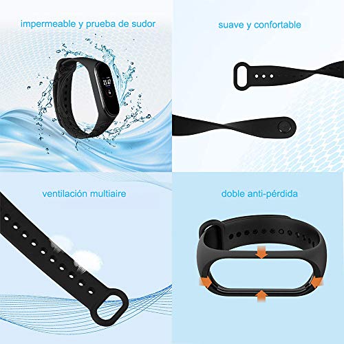 Oumida Correa Compatible con Xiaomi Mi Band 4 Xiaomi Mi Band 3, Pulseras Reloj Recambio Silicona Suave Original para Xiaomi Mi Smart Band 4 (Negro+Gris+Azul)