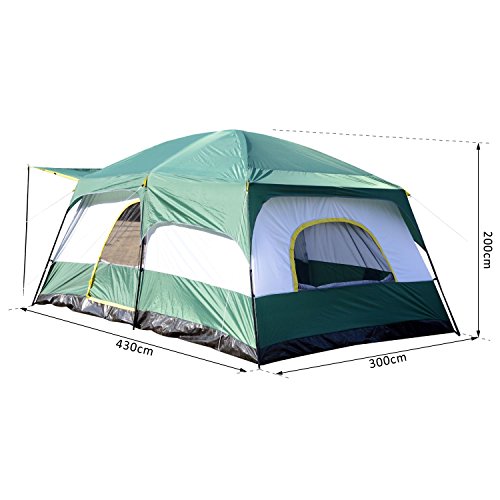 Outsunny Tienda de Campaña Familiar 8-10 Personas Carpa Grande Acampada Tipo Refugio para Playa Picnic Portátil y Impermeable con Bolsa de Transporte Mosquitera Protección Solar UV 4.3x3x2m