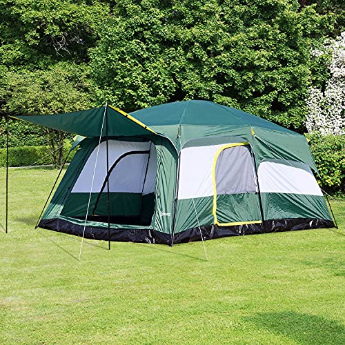 Outsunny Tienda de Campaña Familiar 8-10 Personas Carpa Grande Acampada Tipo Refugio para Playa Picnic Portátil y Impermeable con Bolsa de Transporte Mosquitera Protección Solar UV 4.3x3x2m