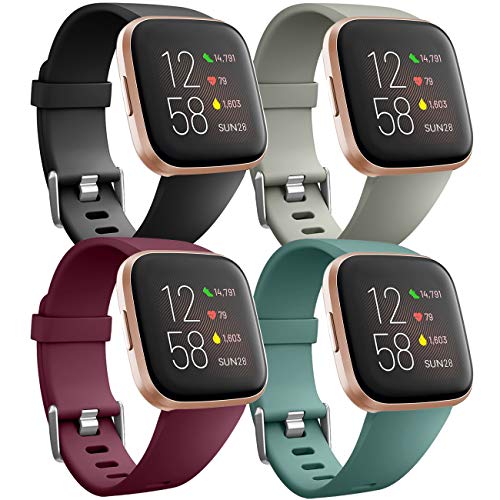 Ouwegaga Banda de Repuesto de Silicona Compatible con Fitbit Versa Correa/Fitbit Versa Lite Correa/Fitbit Versa 2 Correa, Grande Negro/Rojo/Gris/Verde Pino