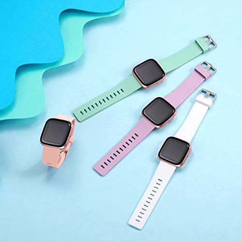 Ouwegaga Banda de Repuesto de Silicona Compatible con Fitbit Versa Correa/Fitbit Versa Lite Correa/Fitbit Versa 2 Correa, Pequeño Rosa/Aqua/Lavanda/Blanco