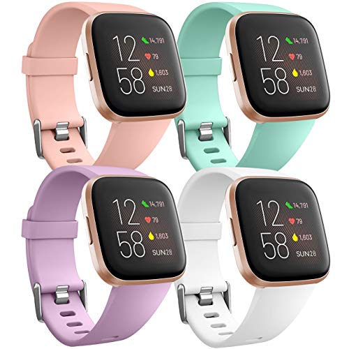 Ouwegaga Banda de Repuesto de Silicona Compatible con Fitbit Versa Correa/Fitbit Versa Lite Correa/Fitbit Versa 2 Correa, Pequeño Rosa/Aqua/Lavanda/Blanco