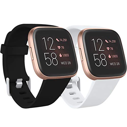 Ouwegaga Compatible con Fitbit Versa Correa/Fitbit Versa Lite Correa/Fitbit Versa 2 Correa, Banda de Repuesto de Silicona para Fitbit Versa, Pequeño Blanco/Negro