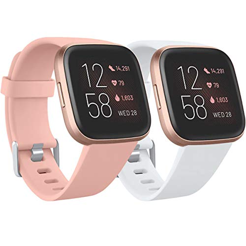 Ouwegaga Compatible con Fitbit Versa Correa/Fitbit Versa Lite Correa/Fitbit Versa 2 Correa, Banda de Repuesto de Silicona para Fitbit Versa, Pequeño Rosa/Blanco