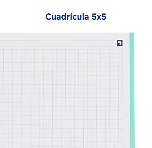 Oxford, Archivador 4 anillas con recambio y goma, Tapa Extradura A4+ con Recambio 100 Hojas Cuadrícula 5x5 y Pizarra Extraíble, Color Ice Mint