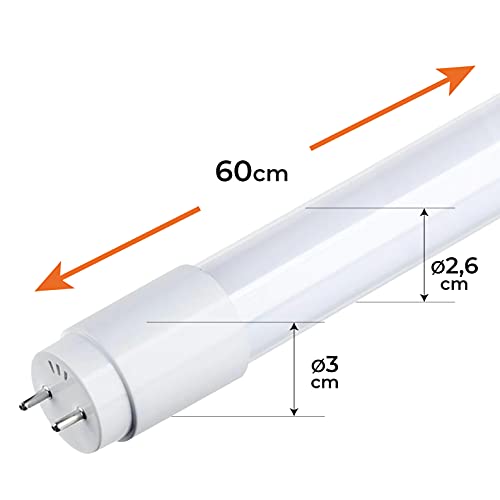 Pack 10x Tubo LED 60 cm 9w. Color blanco frio (6500K). 900 Lumenes. Cebador incluido.