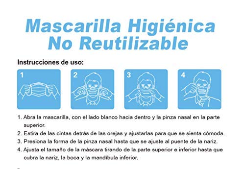 PAIDE P Mascarillas Higiénicas Desechables, 3 Capas, Desechables, Adultos (50 unidades)