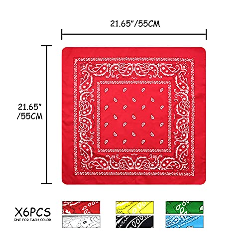 Paisley Bandana Bufanda Bufandas para el cuello Muñequera Pañuelo de anacardo Diseño Pañuelo Novedad Estampado para la cabeza para hombres, mujeres, unisex, adultos y niños, 54 x 54 cm, 6 piezas