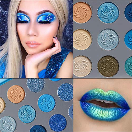 Paleta de sombras de ojos Blue Matte Shimmer Makeup, Afflano Pigment Sombra de ojos de paleta de larga duración, Brillo prensado Plata oscuro Metallic Cream Bright Girl Women Sombras de ojos veganas