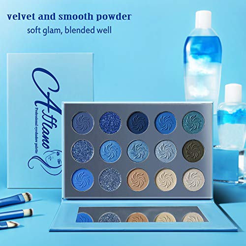 Paleta de sombras de ojos Blue Matte Shimmer Makeup, Afflano Pigment Sombra de ojos de paleta de larga duración, Brillo prensado Plata oscuro Metallic Cream Bright Girl Women Sombras de ojos veganas