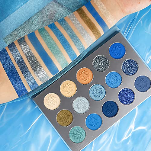 Paleta de sombras de ojos Blue Matte Shimmer Makeup, Afflano Pigment Sombra de ojos de paleta de larga duración, Brillo prensado Plata oscuro Metallic Cream Bright Girl Women Sombras de ojos veganas