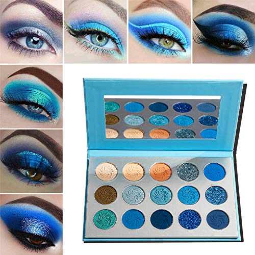 Paleta de sombras de ojos Blue Matte Shimmer Makeup, Afflano Pigment Sombra de ojos de paleta de larga duración, Brillo prensado Plata oscuro Metallic Cream Bright Girl Women Sombras de ojos veganas