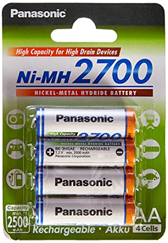 Panasonic BK-3HGAE/4BE - Pilas AA NI-MH 2700 recargables de gran capacidad (2.700 mAh, 4 unidades)