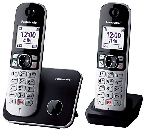 Panasonic KX-TG6852 Teléfono Fijo Inalámbrico Dúo con Manos Libres (Monitor de Bebes, Bloqueador de Llamadas, Modo No Molestar, Baja Radiación, Modo Eco) Plateado