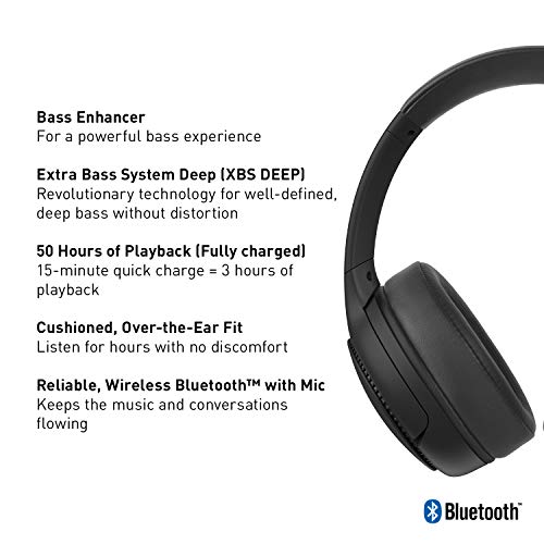 Panasonic RB-M300BE-K - Auriculares Inalámbricos Bluetooth (Control por Voz, XBS Potenciador de Bajos, Cable de 1.2 m, Duración de la Batería de hasta 50 h)- Negro
