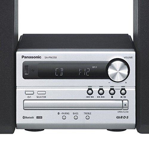 Panasonic SC-PM250 - Microcadena (Hi- Fi, Bluetooth, Equipo De Sonido Para Tu Hogar, CD, Bluetooth, USB, MP3, Radio FM, 20W (RMS),Diseño compacto, Ecualizador)-Color Plata
