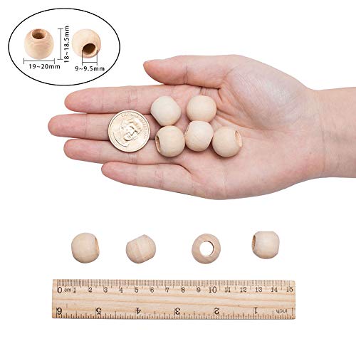 PandaHall 120 Cuentas espaciadoras de Madera Natural sin terminar de 20 mm con Agujero Grande, Bola Redonda de Madera Sueltas para Pulseras, Colgantes, Manualidades, Manualidades, Agujero de 9 mm