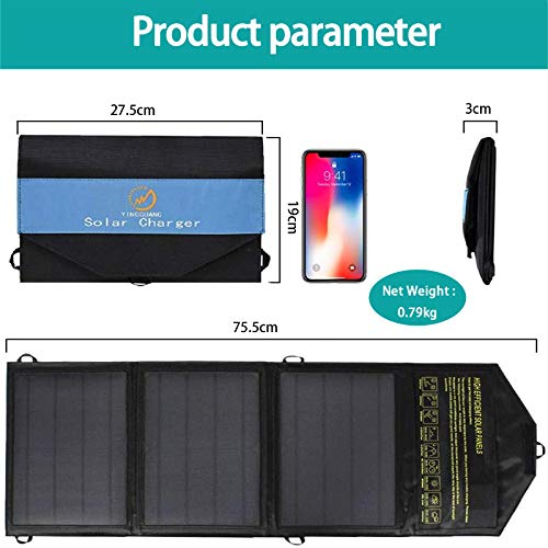 panel solar portatil 21W Cargador solar plegable de 2 puertos USB Panel solar portátil impermeable para teléfonos móviles, tabletas y otros dispositivos digitales