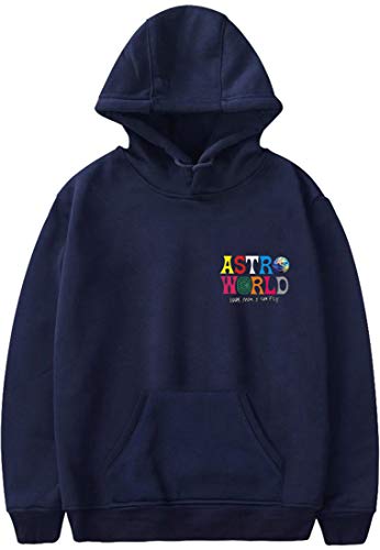 PANOZON Sudadera Mujer Impresión de Travis Scott Astroworld Hoodies con Capucha para Adolescentes Unisex Estilo Casual (L, Z-Azul Marina27)