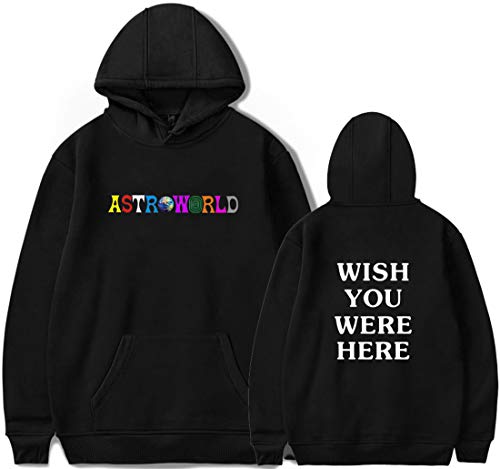 PANOZON Sudadera Mujer Travis Scott Astroworld Impresión de Logo y Letras Pull-Over con Capucha para Adolescentes Unisex (M, A-Negro06)