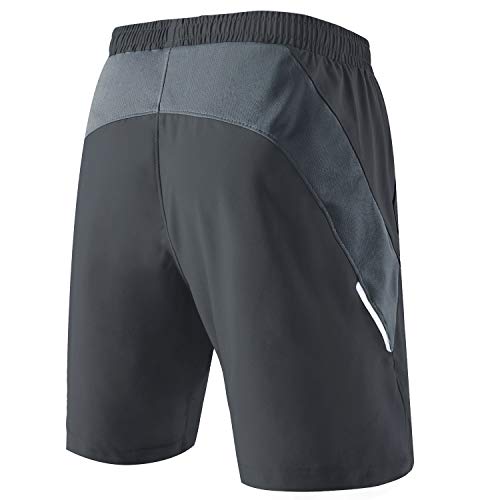 Pantalones Cortos Hombre Running Transpirable Shorts Deportivos Secado Rápido Pantalón Correr con Bolsillo con Cremallera(Gris Oscuro,EU-M/US-S)