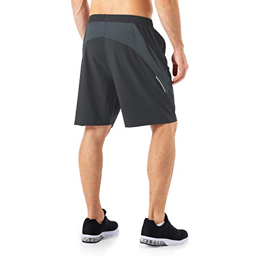 Pantalones Cortos Hombre Running Transpirable Shorts Deportivos Secado Rápido Pantalón Correr con Bolsillo con Cremallera(Gris Oscuro,EU-M/US-S)