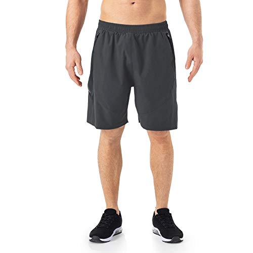 Pantalones Cortos Hombre Running Transpirable Shorts Deportivos Secado Rápido Pantalón Correr con Bolsillo con Cremallera(Gris Oscuro,EU-M/US-S)