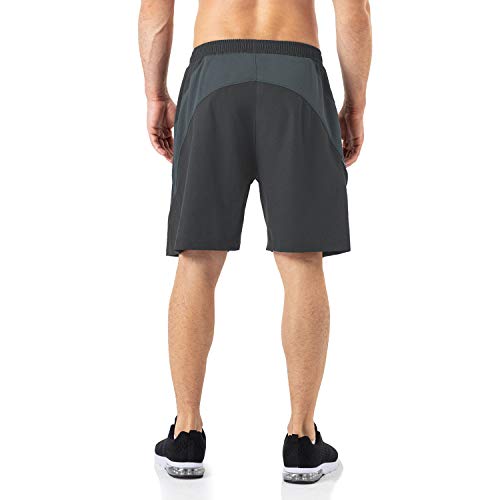 Pantalones Cortos Hombre Running Transpirable Shorts Deportivos Secado Rápido Pantalón Correr con Bolsillo con Cremallera(Gris Oscuro,EU-M/US-S)