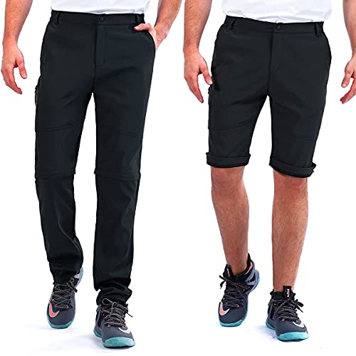 Pantalones de Trekking de Primavera y Verano para Hombres, Pantalón Cortos de Funcionales, Pantalones Escalada al Aire Libre, Senderismo, Montañismo (Negro, M)