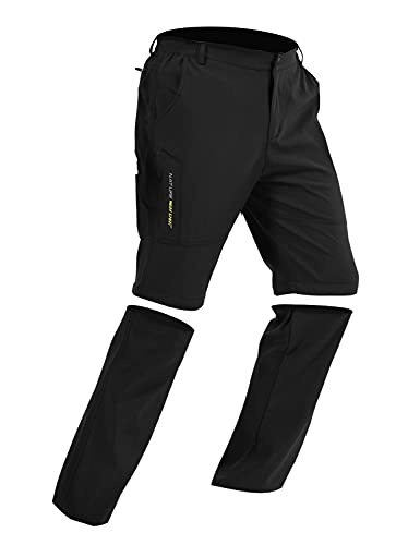 Pantalones de Trekking de Primavera y Verano para Hombres, Pantalón Cortos de Funcionales, Pantalones Escalada al Aire Libre, Senderismo, Montañismo (Negro, M)