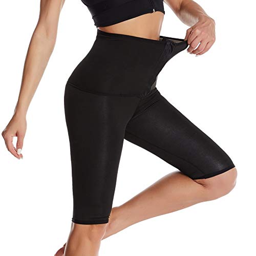 Pantalones para Sudoración Neopreno Mujer Pantalones Sauna Pantalón de Sudoración Leggins Termicos Cintura Alta para Deporte Jogging Yoga Gym (Cortos con Hebilla, M)