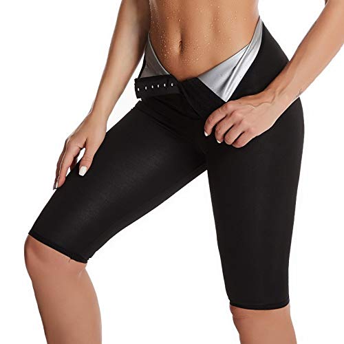 Pantalones para Sudoración Neopreno Mujer Pantalones Sauna Pantalón de Sudoración Leggins Termicos Cintura Alta para Deporte Jogging Yoga Gym (Cortos con Hebilla, M)