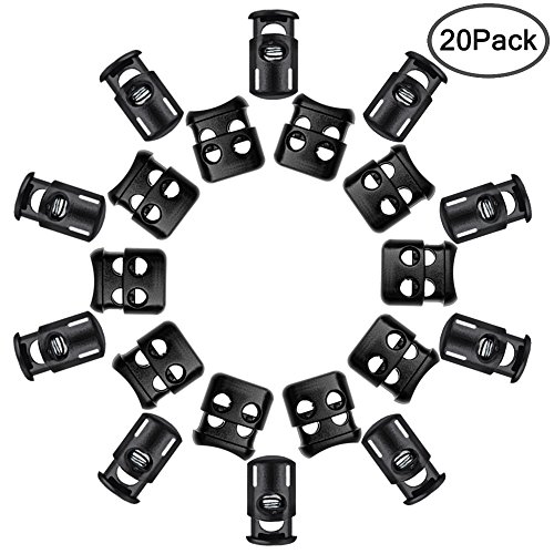 Paquete de 20 cerraduras de plástico para cables, FineGood Retenedor de resorte para tope, 10 piezas Sing-Hole, 10 piezas de doble agujero (Negro)