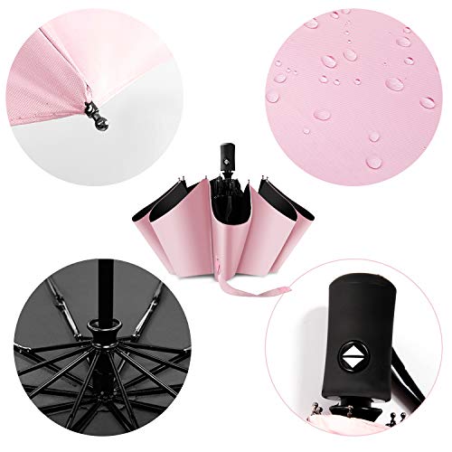 Paraguas Plegable Plegable para Mujer Auto Open Close Sun Rain Umbrella with Sleeve Pink