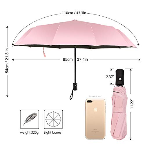 Paraguas Plegable Plegable para Mujer Auto Open Close Sun Rain Umbrella with Sleeve Pink