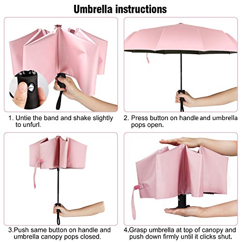 Paraguas Plegable Plegable para Mujer Auto Open Close Sun Rain Umbrella with Sleeve Pink