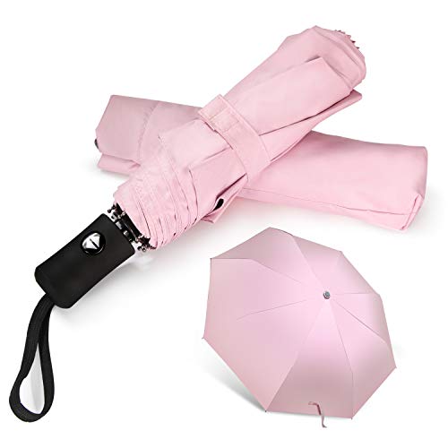 Paraguas Plegable Plegable para Mujer Auto Open Close Sun Rain Umbrella with Sleeve Pink