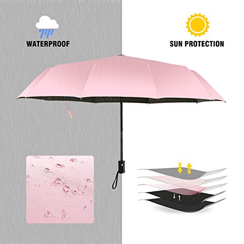 Paraguas Plegable Plegable para Mujer Auto Open Close Sun Rain Umbrella with Sleeve Pink