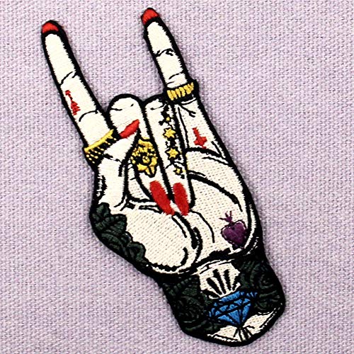 Parche termoadhesivo para la ropa, diseño de Rock and Roll Tatuaje mano Muestra del dedo