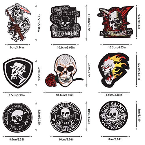 Parches Calaveras para Ropa, 9pcs Parche Termoadhesivo Calavera Rock Punk, Parches para Ropa Termoadhesivos, Parches Apliques Bordados para Ropa Camiseta Jeans Sombrero Pantalon Bolsas