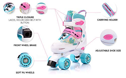 Patines 4 Ruedas Ajustable Disco Roler Skate Patines en Paralelo Retro Quad Skate Patines para Niños Adolescentes y Adultos tamaño Ajustable del Zapato (L 39-42, Flora)