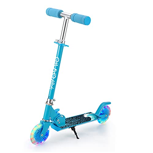 Patinete Niño 6-12 Años Ragazzi Ragazze con 2 Ruedas Iluminadas, Scooter Plegable Regolabili de Altura Ajustable, Soporte 100 KG (azul)